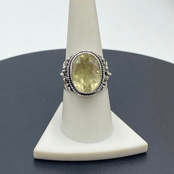 Sterling Silver Faceted Oval Citrine November Cocktail Statement Ring Sz 8.75 - Picture 2 of 8